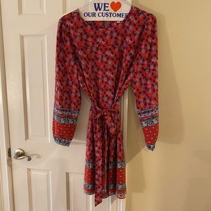 Ann Taylor Loft Blue snd Red Floral belted Dress